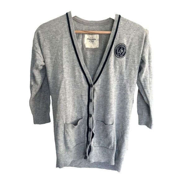 Vintage Abercrombie and Fitch Y2K Academia Preppy Patch Cardigan Women's Small - Picture 1 of 8
